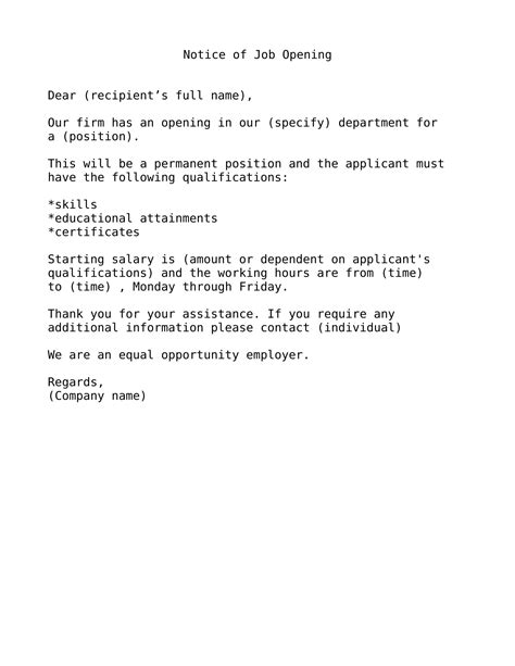 Notice of Vacancy Application .